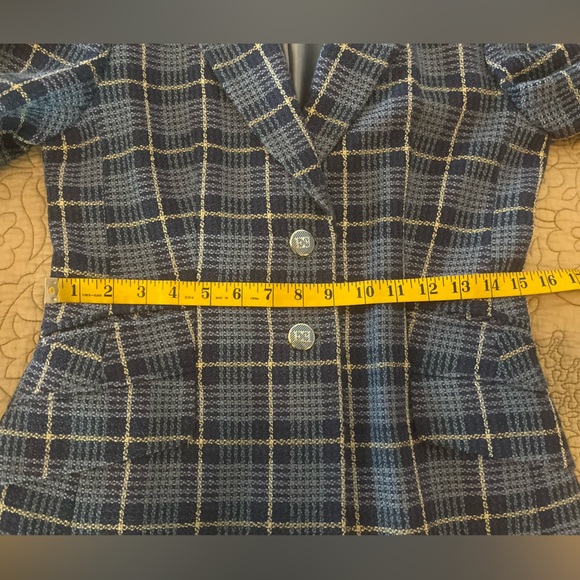 Escada Vintage 1980’s Blue Plaid Blazer Double E Logo Buttons, Size 36 - Picture 11 of 15